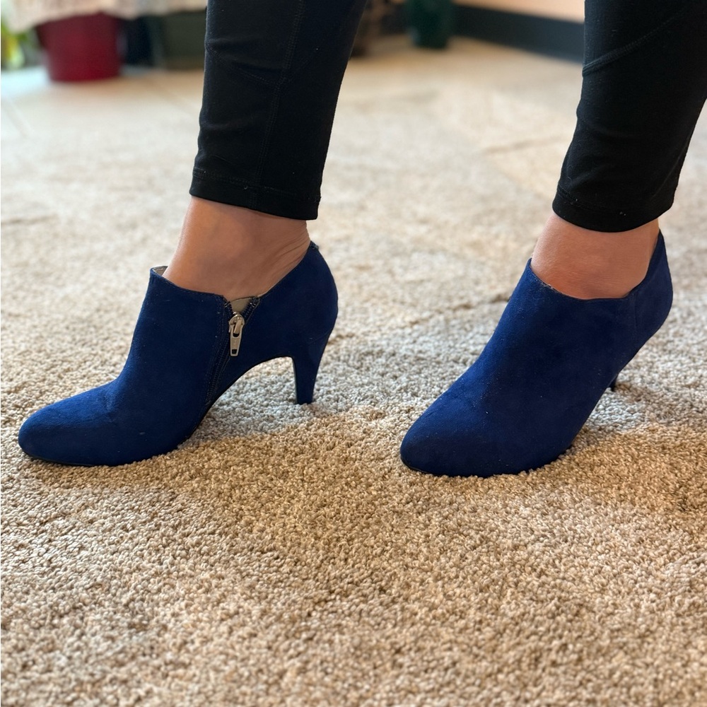 Blue suede heels
